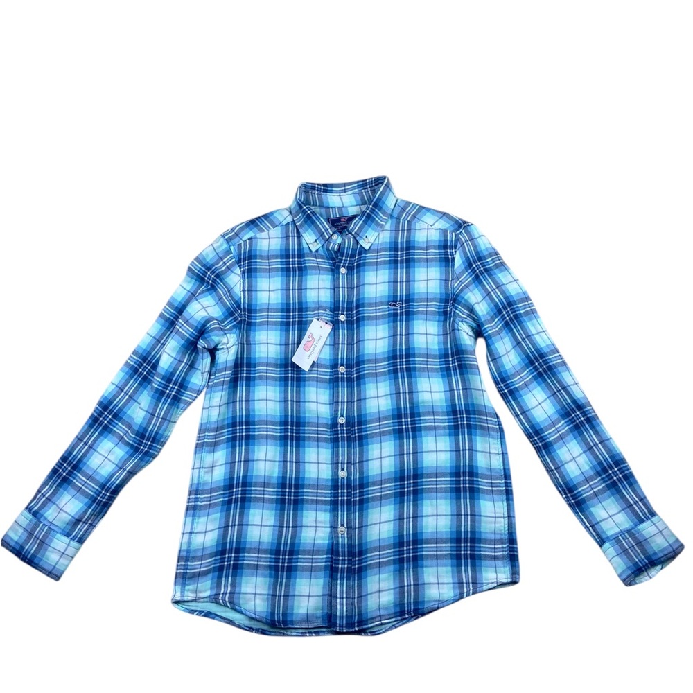 nwt vineyard vines blue plaid Double Cloth Whale Shirt Classic Fit M